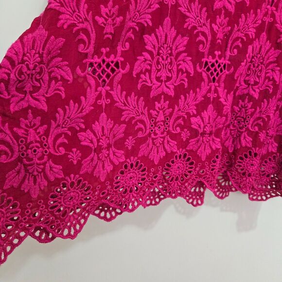 Johnny Was Tasho Georgette Top PM Petite M Dolman Dark Pink/Red Eyelet Lace - Picture 6 of 9